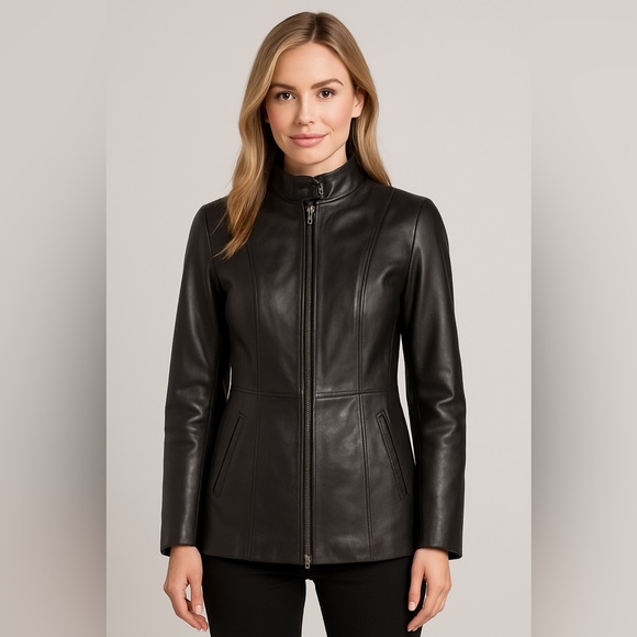 Women XS Overland Black Lambskin Leather Jacket Made in Turkey Luxury Classic - Picture 1 of 10